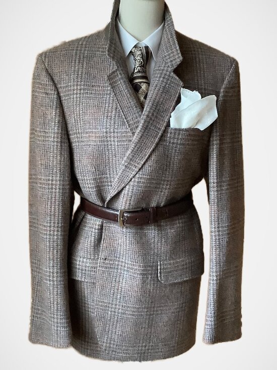 Vintage Other - Vintage Men's Tan Glen Plaid Wool Blazer Sport Coat Size 44L 44T Blue Check